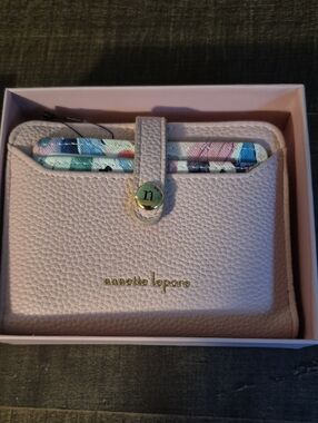 Nanette Lepore Pale Pink Pebbled Leather Card Wallet with Multicolor Card Slot